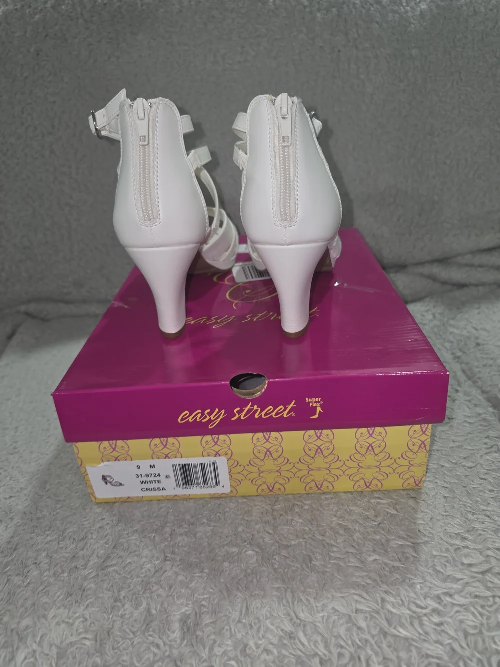 easy street White Strappy Ankle-Wrap Heeled Sandals